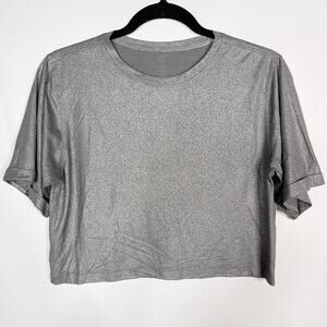 Lululemon X SoulCycle Womens 6 To The Beat Tee Luminosity Foil Print Grey Silver
